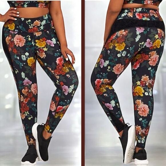 Torrid Black Floral Performance Core Full Length Mix Media Active Leggings 2 2XL - Picture 1 of 15
